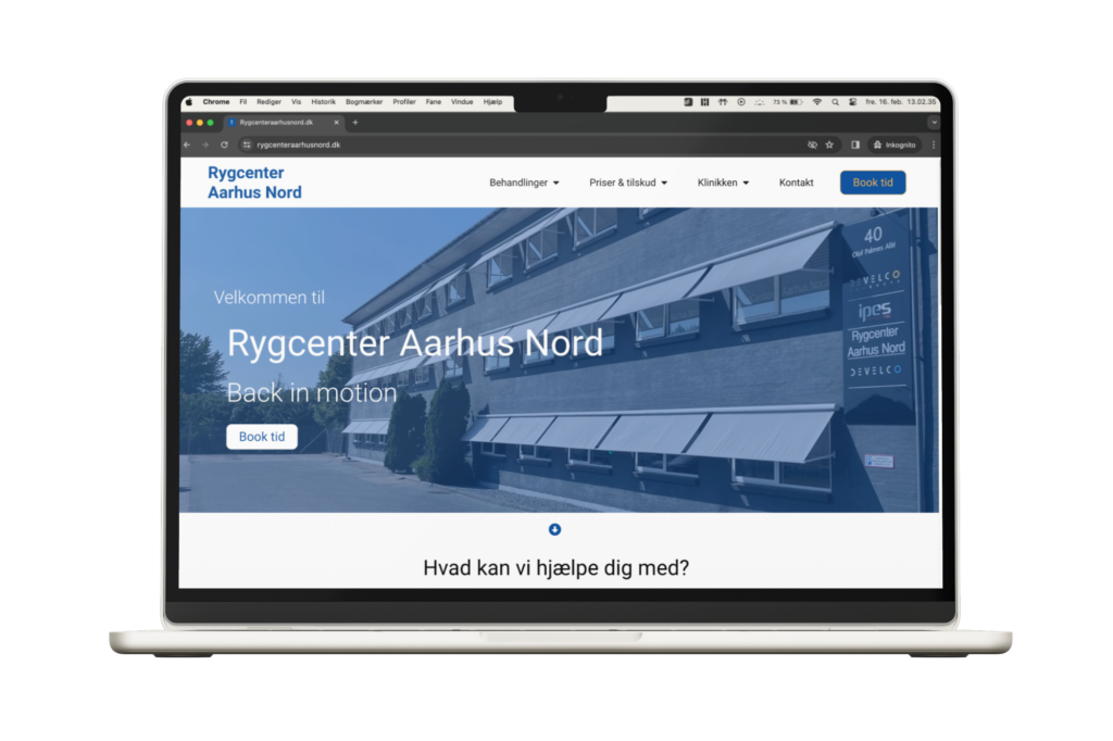 Rygcenter Aarhus Nord hjemmeside på desktop - Kundecase Rygcenter Aarhus Nord - WordPress Design