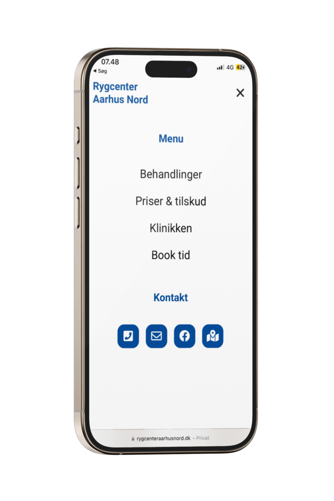 Mobilmenu for Rygcenter Aarhus Nord - Kundecase Rygcenter Aarhus Nord - WordPress Design