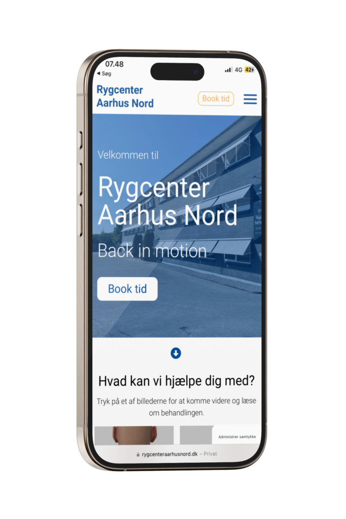 Rygcenter Aarhus Nord hjemmeside på mobil - Kundecase Rygcenter Aarhus Nord - WordPress Design